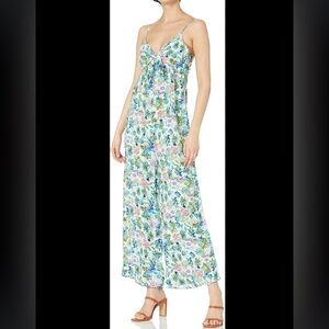 Caribbean Joe Tie Front Smocked Ankle Length Wide Leg Jumpsuit Size Medium